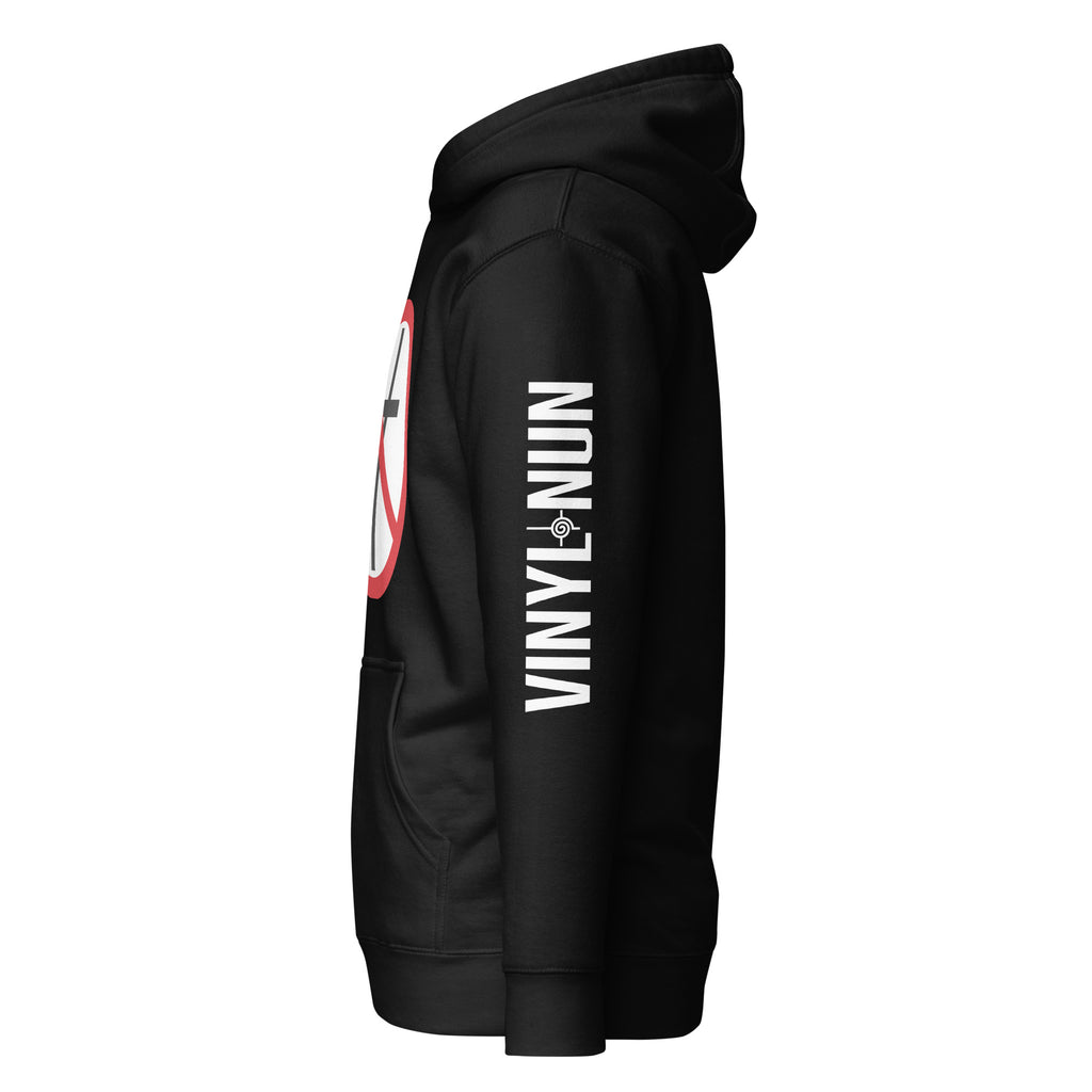 NO Christianity minimalist statement hoodie (left)